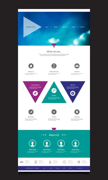 One Page Website Template with Unique Design - Triangles — Stock Vector