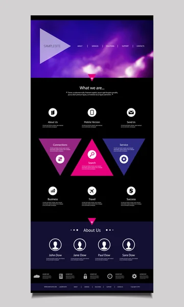 One Page Website Template with Unique Design - Triangles — Stock Vector