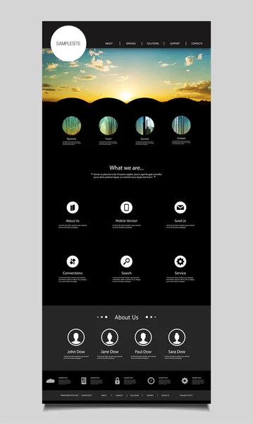 Plantilla de diseño de sitio web de una página para su negocio con Sunset Skyline View Header Image Background — Archivo Imágenes Vectoriales