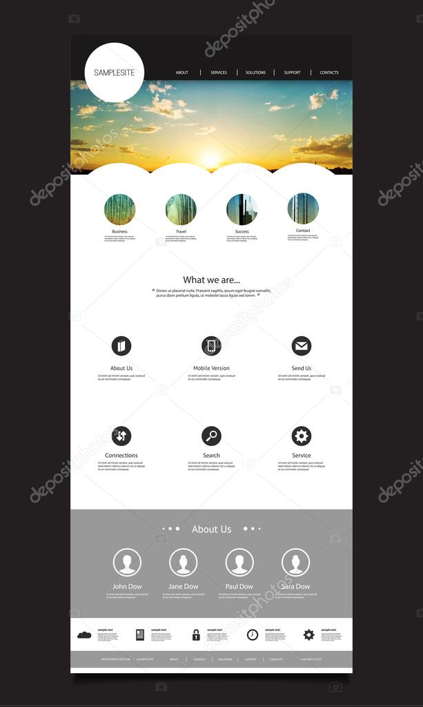 One Page Website Design Template for Your Business with Sunset Skyline View Header Image Background