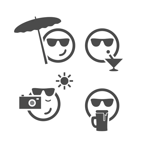 Tempo de praia - Conjunto de Emoticon — Vetor de Stock