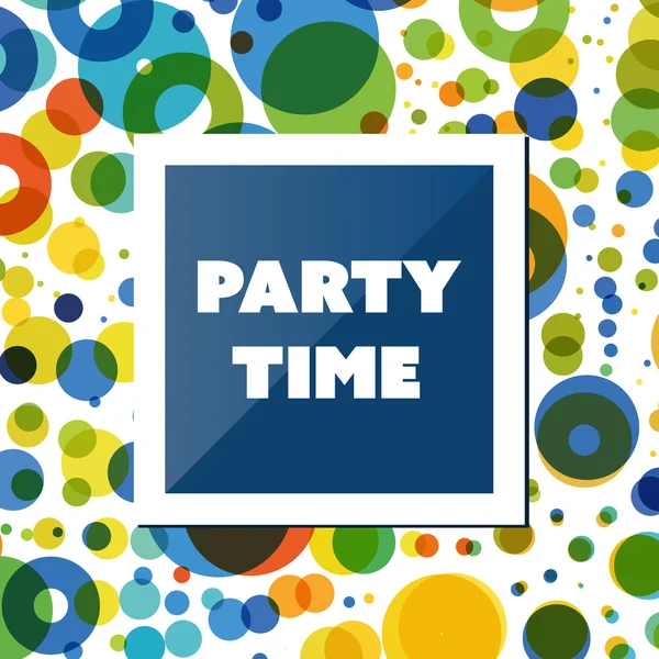 Party Time - inspirierendes Zitat, Slogan, Spruch - abstrakte, bunte Konzeptillustration, kreatives Design mit Etikett und bunt getupftem Hintergrund — Stockvektor