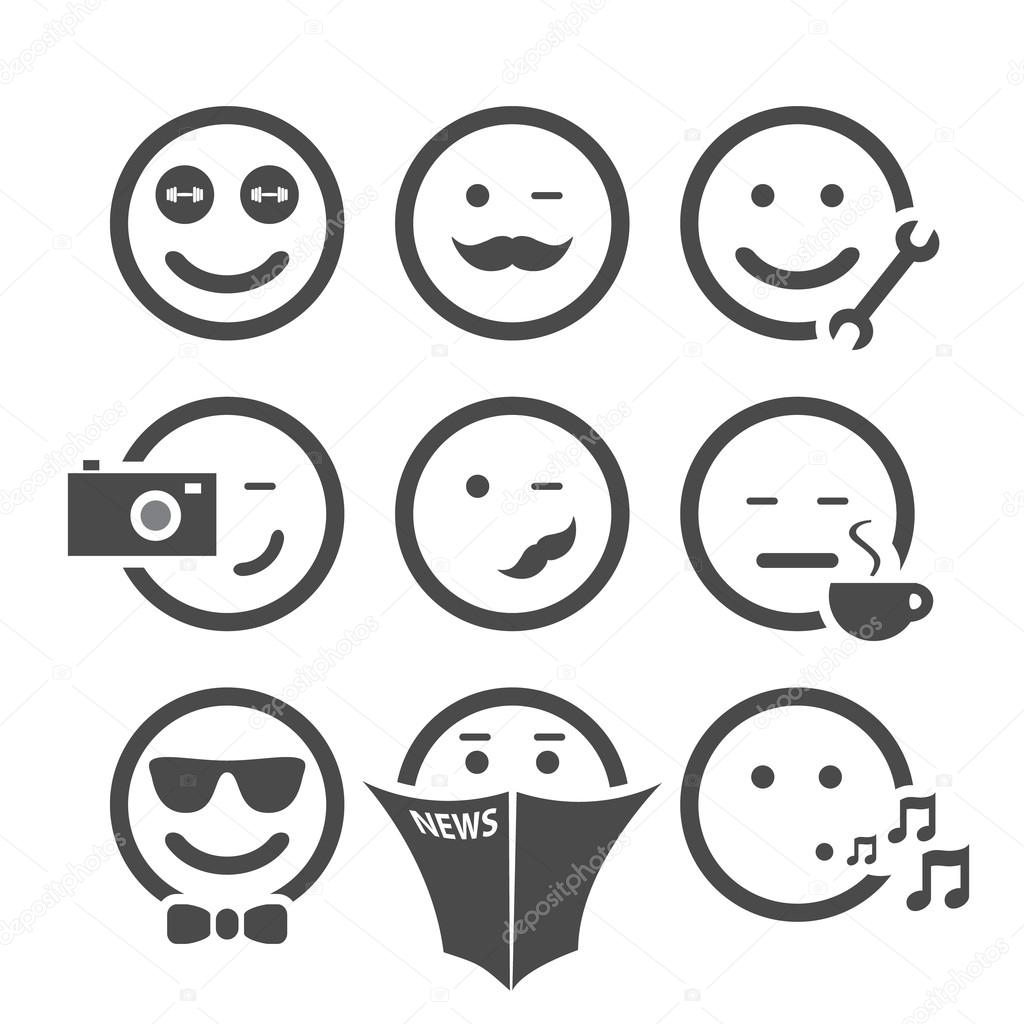 Emoticon Set with Different Emotional Face Expressions