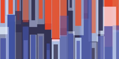 Üst üste binen birçok kırmızı, mavi ve gri dikey çizgi içeren soyut 3d vektör arkaplanı. Modern geometrik tasarım, dijital sanat, afişler, şablonlar, duvar kağıtları ve yaratıcı projeler için mükemmeldir..