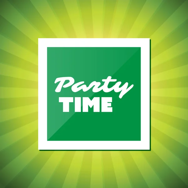 Party Time - inspirujący cytat, Slogan, mówiąc - ilustracji streszczenie kolorowy koncepcja kreatywnych z etykiety i błyszczącym tle z Sunrays — Wektor stockowy