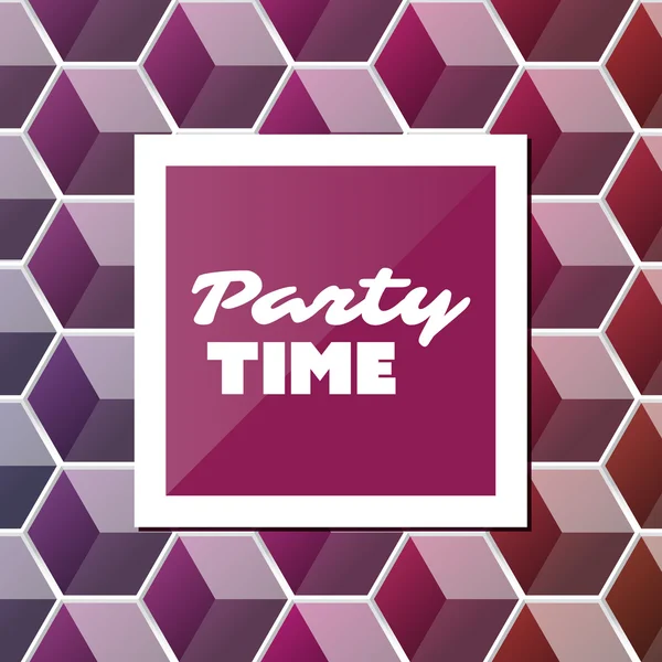 Party Time - Citação inspiradora, Slogan, Dizendo - Ilustração de conceito colorido abstrato, Design criativo com etiqueta e fundo com padrão cúbico — Vetor de Stock