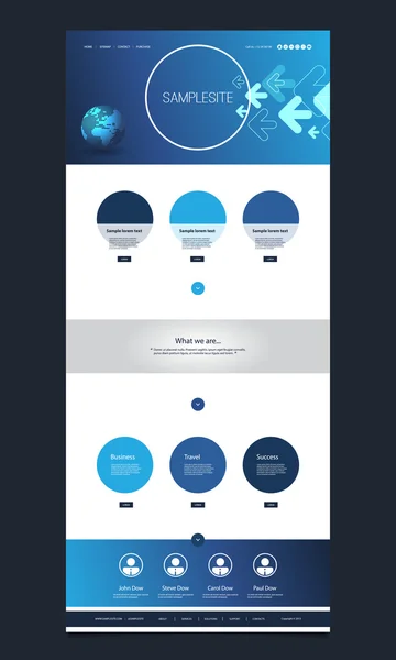 One Page Website Template with Earth Globe and Arrows Header Design — Stockvector