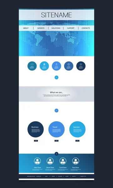 Plantilla de sitio web de una página con diseño de encabezado de mapa mundial — Vector de stock