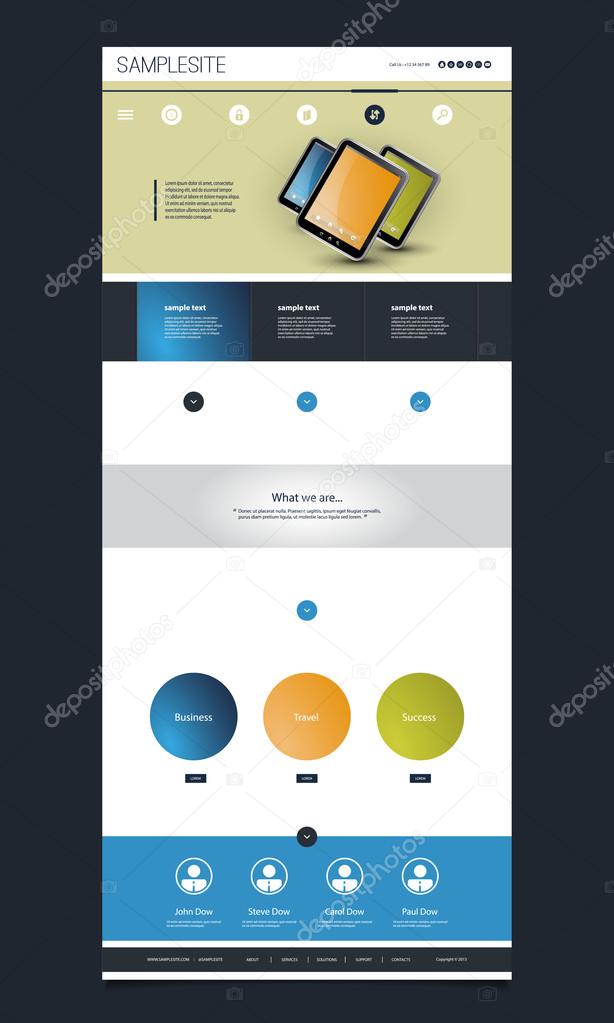 One Page Website Template with Tablets Header Design