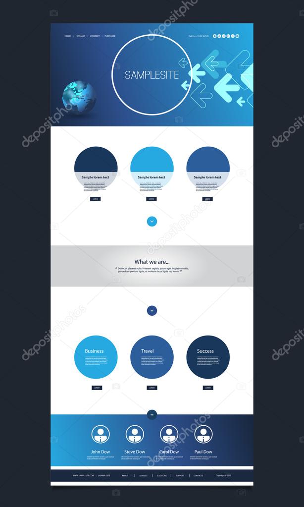 One Page Website Template with Earth Globe and Arrows Header Design