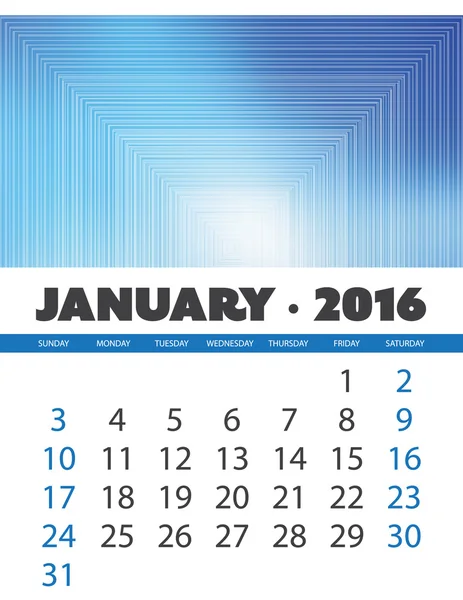 Měsíční kalendář: Leden 2016 šablona s barevné abstraktní pozadí - vektorové ilustrace — Stockový vektor