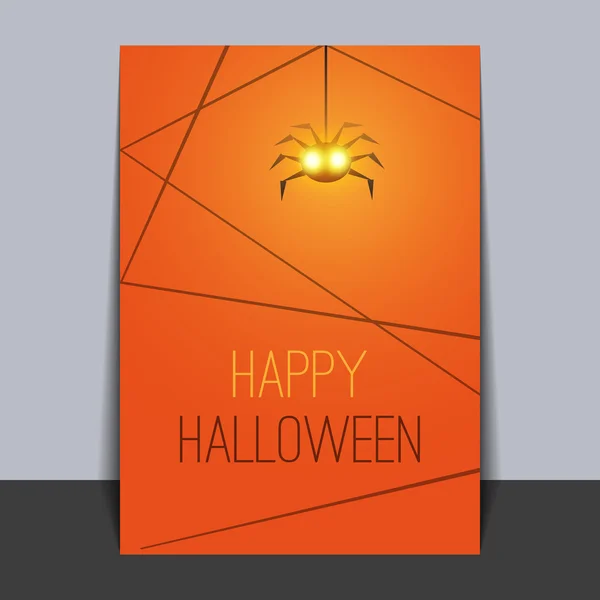Plantilla de tarjeta de Halloween y araña en su web con ojos brillantes — Vector de stock