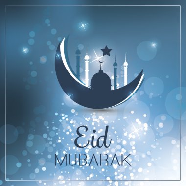 Müslüman topluluk Festivali için Eid Mubarak - gökyüzünde ay - tebrik kartı