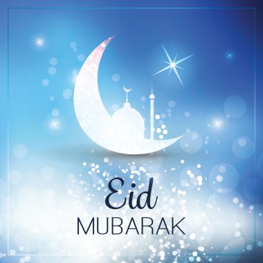 Müslüman topluluk Festivali için Eid Mubarak - gökyüzünde ay - tebrik kartı