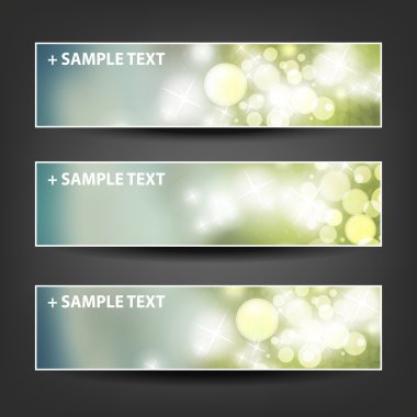 Set of Horizontal Banner or Header Background Designs - Colors: Grey, Green, White - For Party, Christmas, New Year or Other Holidays, Ad Templates