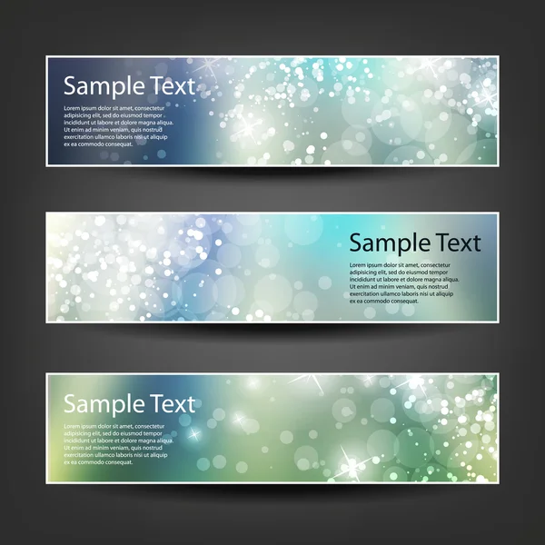 Horizontal Header, Banner Set for Christmas, New Year or Other Holidays, Cover or Background Designs - Colors: White, Blue, Green — Διανυσματικό Αρχείο