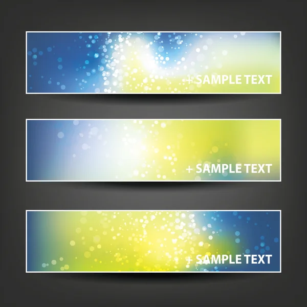 Conjunto de banner horizontal ou projetos de fundo de cabeçalho - cores: azul, amarelo, branco - para festa, Natal, Ano Novo ou outros feriados, modelos de anúncio — Vetor de Stock