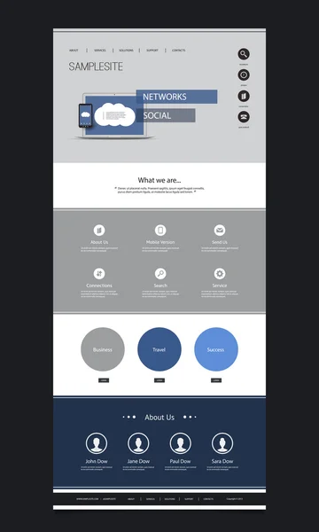 One Page Website Template with Cloud Computing and Networking Header Design — Stockvector