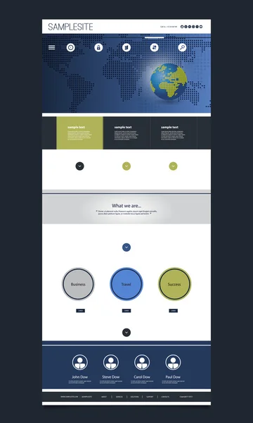 One Page Website Template avec la Terre Globe, Carte du monde Contexte Header Conception — Image vectorielle