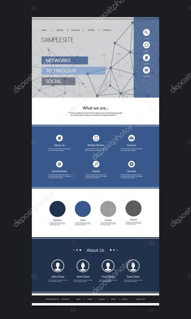 One Page Website Template with Cloud Computing and Networking Header Design