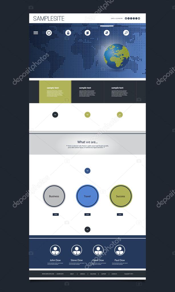 One Page Website Template with Earth Globe, World Map Background Header Design