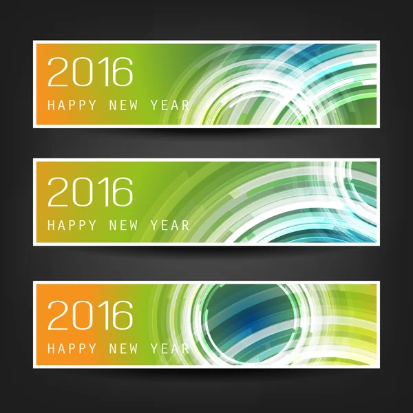 Set of Horizontal New Year Banners With Colorful Background and Transparent Concentric Circles - 2016 — Stock Vector