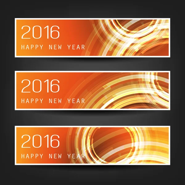 Set of Horizontal New Year Banners With Orange and Red Background and Transparent Concentric Circles - 2016 — Stock vektor