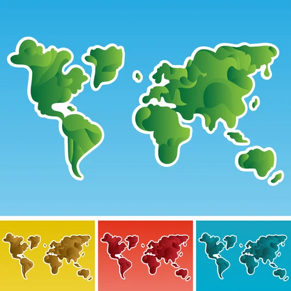 Hand Drawn World Map Design in Different Colors — 스톡 벡터