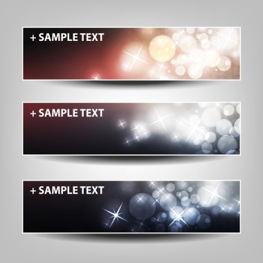 Set of Horizontal Banner or Header Background Designs - Colors: Black, Pink, White - For Party, Christmas, New Year or Other Holidays, Ad Templates