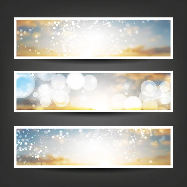 Set of Horizontal Banner or Header Background Designs - Colors: Blue, Brown, Silver, White - For Party, Christmas, New Year or Other Holidays, Ad Templates — Stok Vektör