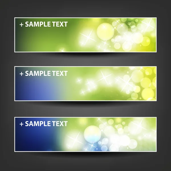 Conjunto de diseños horizontales de banner o encabezado de fondo - Colores: verde, azul, blanco - Para fiesta, Navidad, Año Nuevo u otros días festivos, plantillas de anuncios — Vector de stock