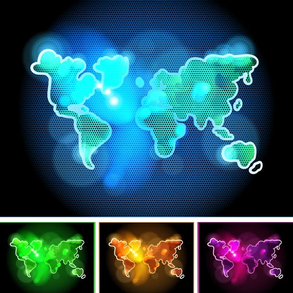 Futuristic Shiny Hand Drawn World Map Concept in Different Colors — 스톡 벡터