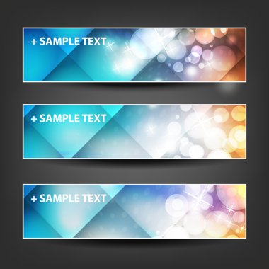 Set of Horizontal Banner or Header Designs for Christmas, New Year or Other Holidays with Colorful Checked Pattern Background