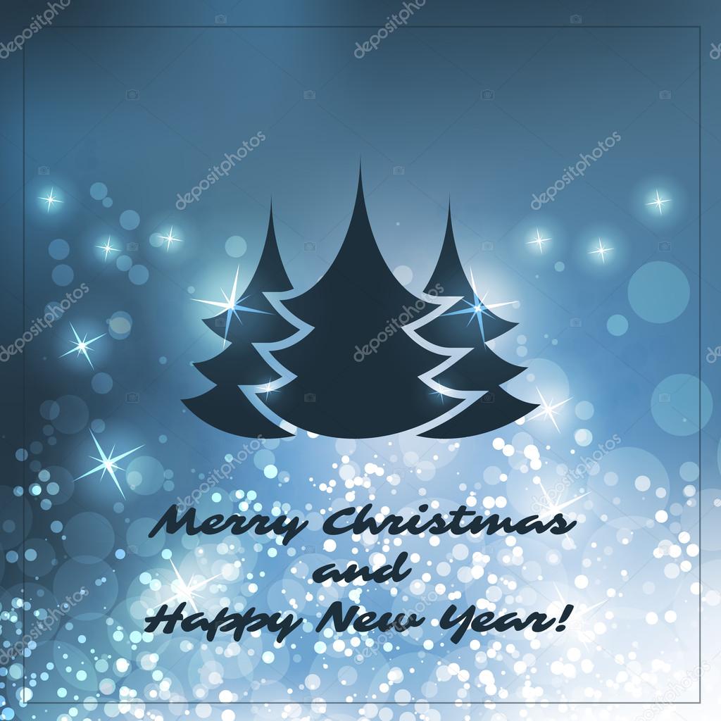 Cartolina di Natale scintillante luminosa di lucido colorato Flyer o disegno del coperchio con sagoma di albero su un ghiaccio freddo ghiacciato frizzante