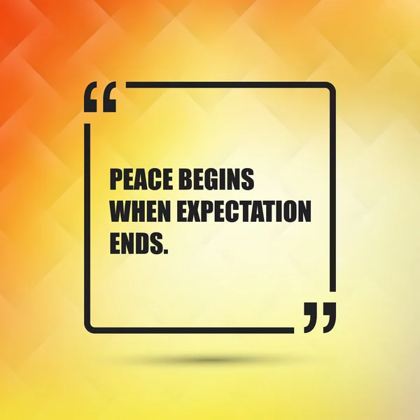 Vrede begint wanneer verwachting eindigt - inspirerende citeert, Slogan, zeggen op een abstracte gele achtergrond — Stockvector