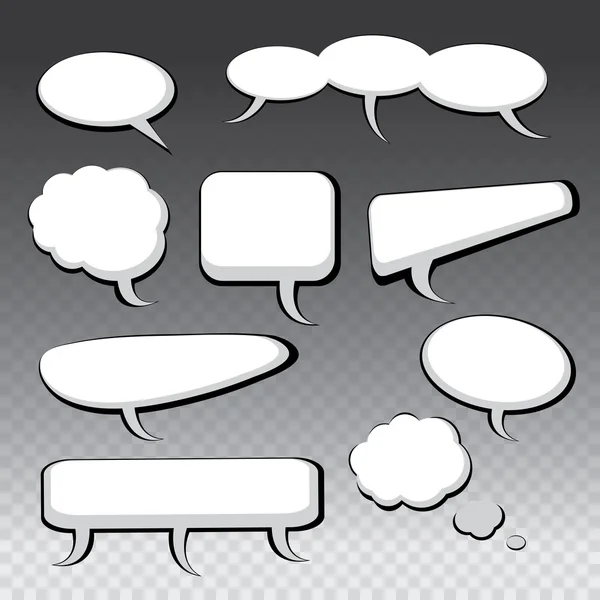 Nine Different Black and White Comic Style Speech And Thought Bubbles — Stock Vector