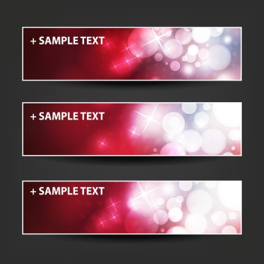 Set of Horizontal Banner or Header Designs - Colors: Purple, Red, White - For Christmas, New Year or Other Holidays, Ad Templates