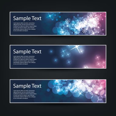 Set of Horizontal Banner Background Designs - Colors: Blue, Purple, White - Christmas, New Year or Other Holiday Ad Templates