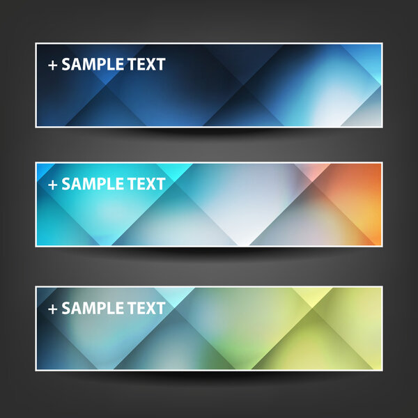 Set of Horizontal Banner or Header Designs with Colorful Checked Pattern Background