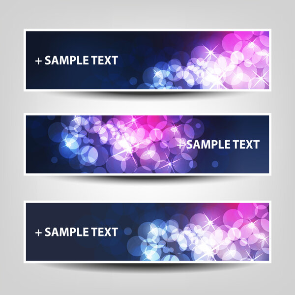 Set of Horizontal Banner Background Designs or Holiday Ad Templates - Colors: Blue, Purple, Pink