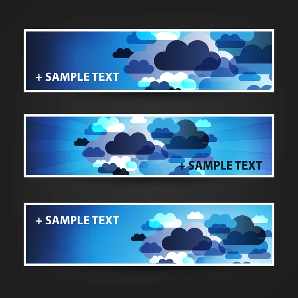 Conjunto de desenhos de fundo de banner horizontal, modelos de anúncios - cores: azul, branco - nuvens no céu — Vetor de Stock