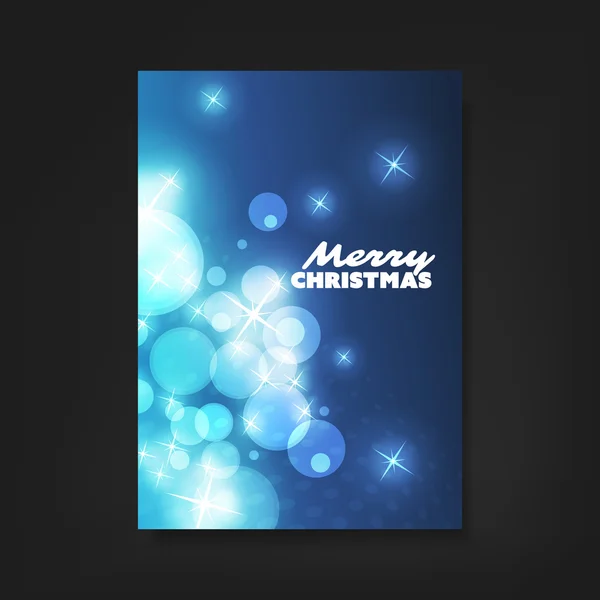 Volante de Navidad o diseño de la cubierta - Fondo azul con burbujas y estrellas — Archivo Imágenes Vectoriales