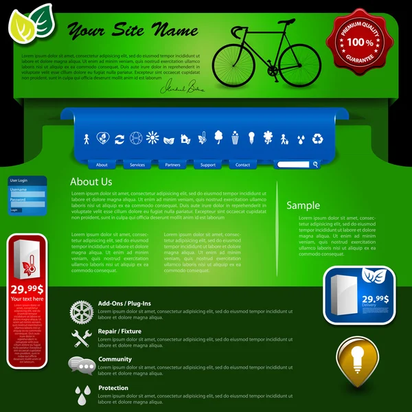 エコのウェブサイト テンプレート — ストックベクタ