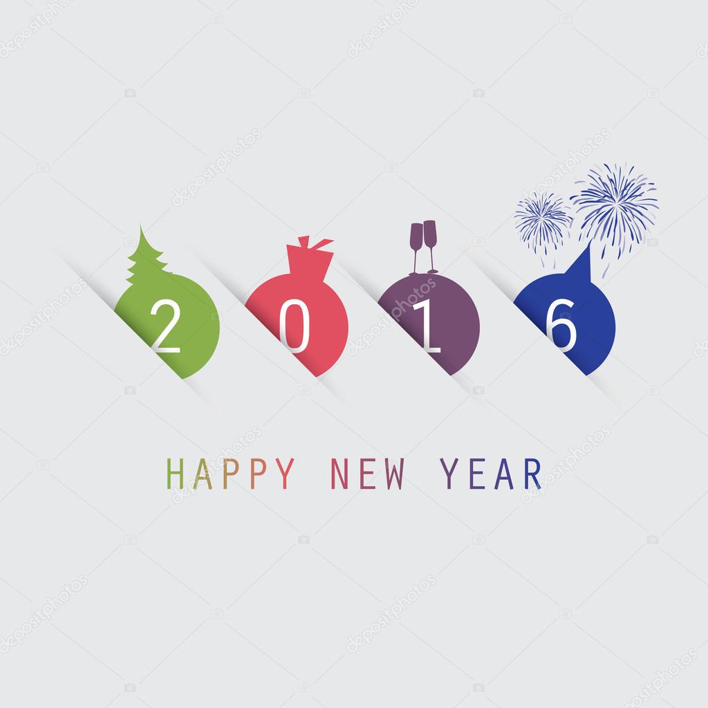 Simple Colorful New Year Card, Cover or Background Design Template - 2016