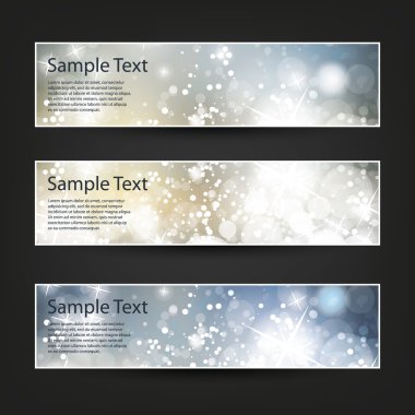 Set of Horizontal Banner or Header Designs for Christmas, New Year or Other Holidays with Colorful Sparkling Pattern Background - Colors: Blue, Golden, White