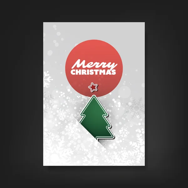Folheto de Natal ou design de capa com árvore de Natal e fundo espumante branco — Vetor de Stock