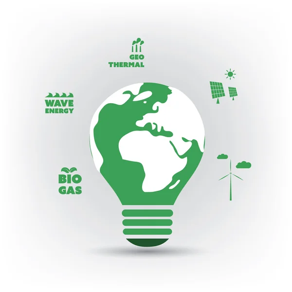 Pensar verde - Eletricidade verde, Idéias ecológicas em torno de uma lâmpada - Concepção de fundo Design —  Vetores de Stock