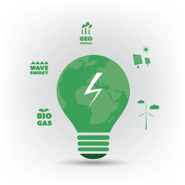 Think Green - zielone energii elektrycznej, Eco Friendly pomysłów wokół żarówki - koncepcja projekt tło — Wektor stockowy