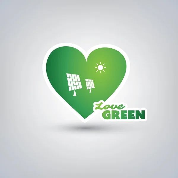 Zielona miłość - koncepcji projektu z zielonym sercu i etykiety — Wektor stockowy
