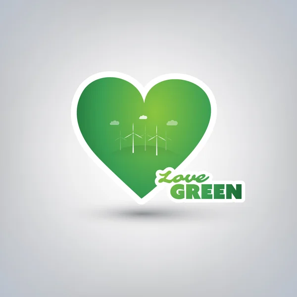 Love Green - Concept de design avec coeur vert et étiquette — Image vectorielle